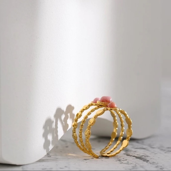 18K Gold Plated Dialogite Stone Ring - Picture 6 of 13